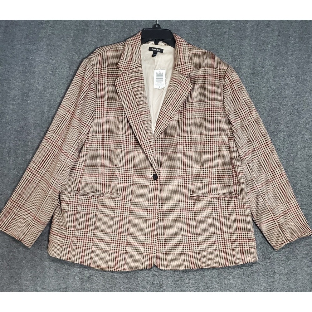 TORRID 2 Jacquard Double Knit Blazer Seasons Houndstooth Chateau Grey‎ Plaid NWT